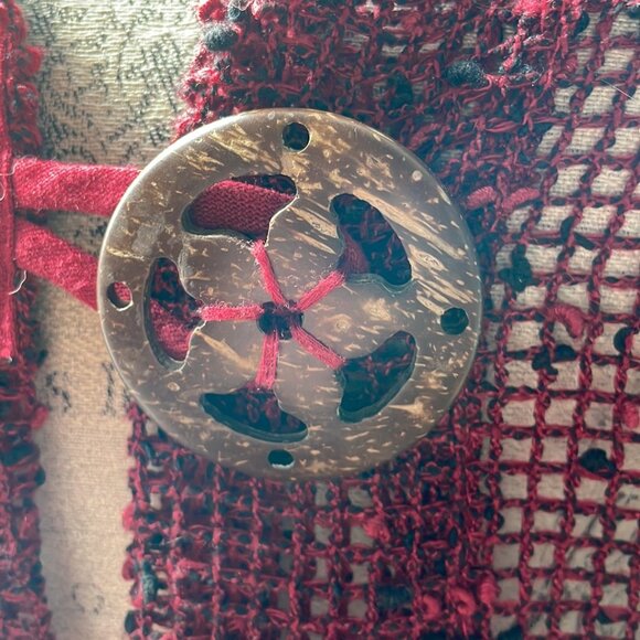 Keren Hart red open weave 100% cotton large coverup, vest, blouse - Picture 3 of 11